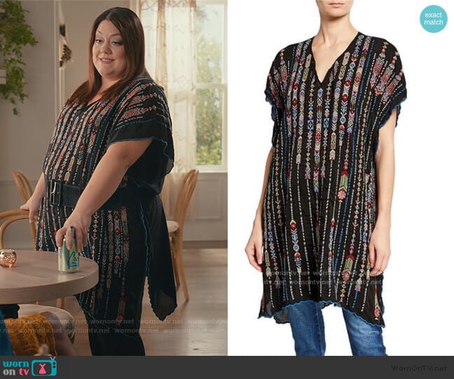 Embroidered Georgette Poncho with Side Slits by Johnny Was worn by Dana Sue Sullivan (Brooke Elliott) on Sweet Magnolias