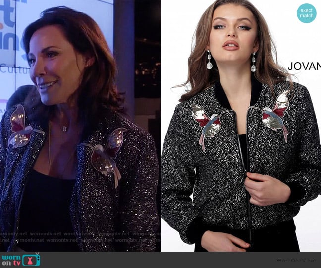 Black Multi Embellished Contemporary Bomber Jacket by Jovani worn by Luann de Lesseps on The Real Housewives of New York City