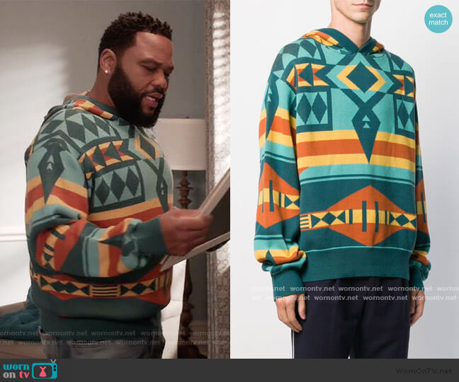 Geometric Patterned Hoodie by Just Don worn by Andre Johnson (Anthony Anderson) on Black-ish