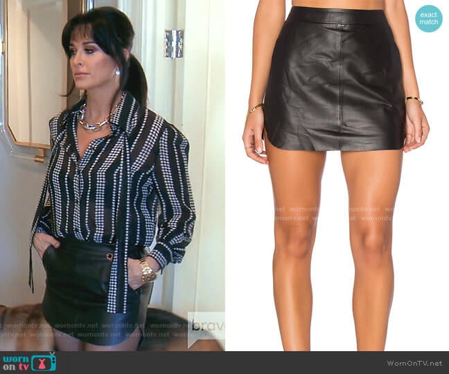 Jacob Leather Skirt by Karina Grimaldi worn by Kyle Richards on The Real Housewives of Beverly Hills