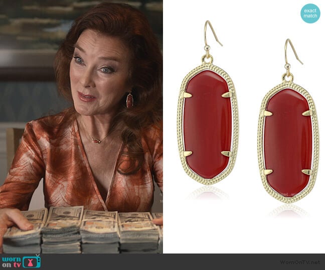 Maroon Jade Drop Earrings by Kendra Scott worn by Lorna Harding (Valerie Mahaffey) on Dead to Me