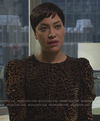 Lucca's leopard print puff sleeve top on The Good Fight