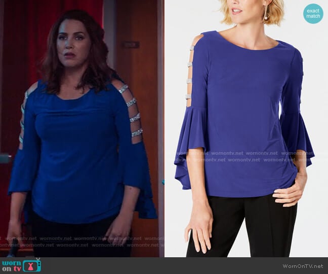 Embellished Bell-Sleeve Top by MSK worn by Sara Chase on Unbreakable Kimmy Schmidt