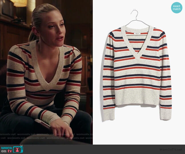 Striped Westgate V-Neck Sweater in Coziest Yarn by Madewell worn by Betty Cooper (Lili Reinhart) on Riverdale