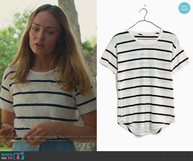 Whisper Cotton Crewneck Tee in Creston Stripe by Madewell worn by Zoe Walker (Laura Haddock) on White Lines