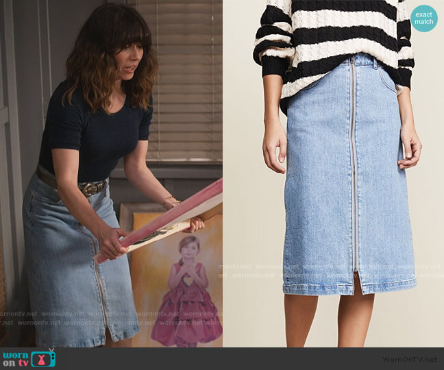Zip Front Midi Skirt by Madewell worn by Judy Hale (Linda Cardellini) on Dead to Me
