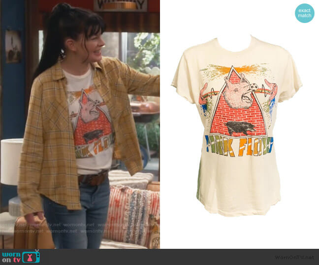 Pink Floyd Pyramid Pig Crew Tee Dirty White by Madeworn worn by Jackie (Pauley Perrette) on Broke