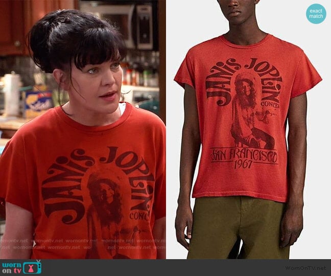 Janis Joplin Print Tee by Madeworn worn by Jackie (Pauley Perrette) on Broke