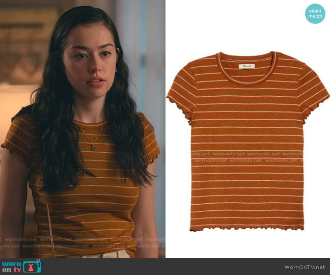 Stripe Print Cropped Baby T-Shirt by Madewell worn by Annie Sullivan (Anneliese Judge) on Sweet Magnolias