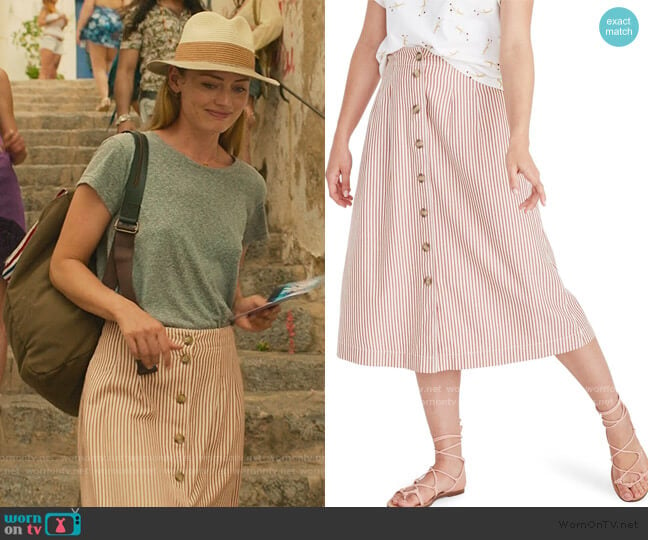 Patio Stripe Button Front Midi Skirt by Madewell worn by Zoe Walker (Laura Haddock) on White Lines