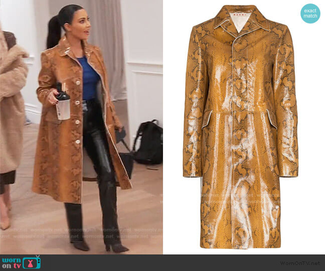 Snakeskin Single Breasted Coat by Marni worn by Kim Kardashian  on Keeping Up with the Kardashians