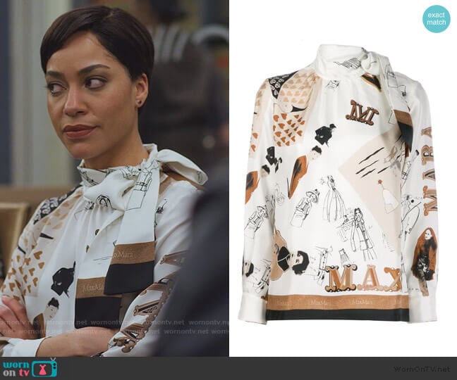 Sketch Print Scarf Blouse by Max Mara worn by Lucca Quinn (Cush Jumbo) on The Good Fight