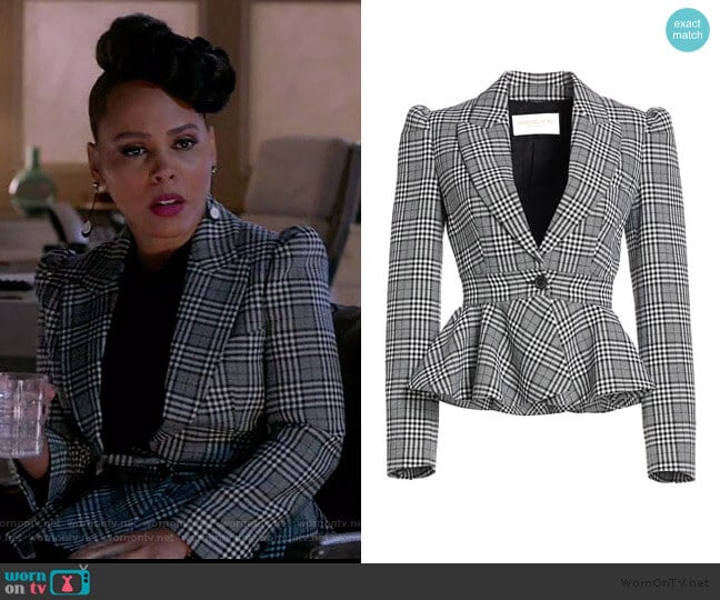 Tegan’s gray plaid peplum jacket on HTGAWM