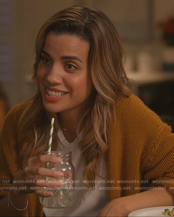 Michelle's mustard cardigan on Dead to Me