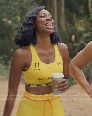 Molly's yellow off-white sports bra and leggings on Insecure