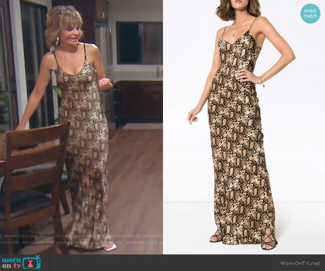 V-Neck Snake-Print Maxi Dress by Nili Lotan worn by Lisa Rinna on The Real Housewives of Beverly Hills