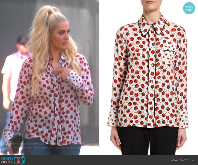 Printed Long-Sleeve Blouse with Embellished Collar by No.21 worn by Erika Jayne on The Real Housewives of Beverly Hills