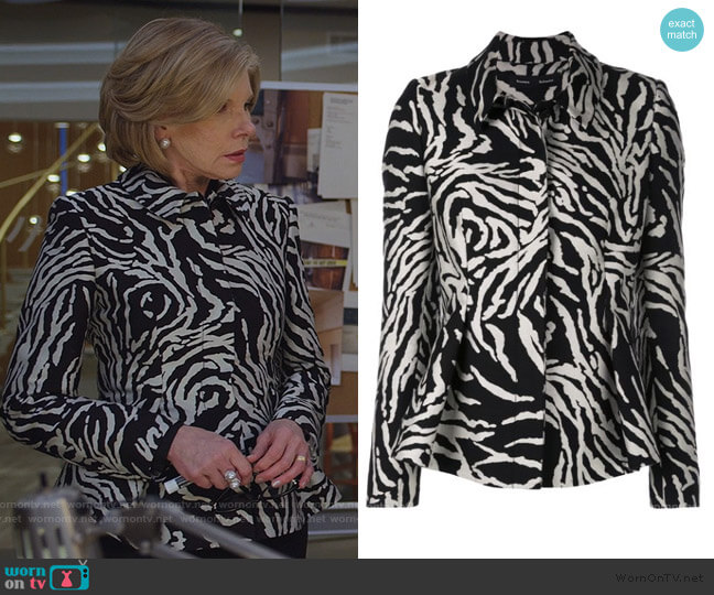 Zebra Cotton Jacquard Short Jacket by Proenza Schouler worn by Diane Lockhart (Christine Baranski) on The Good Fight