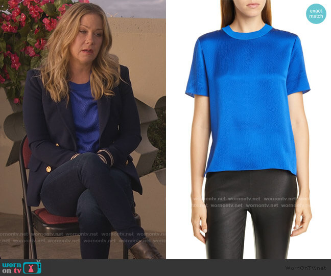 Ali Hammered Silk Short Sleeve Top by Rag and Bone worn by Jen Harding (Christina Applegate) on Dead to Me