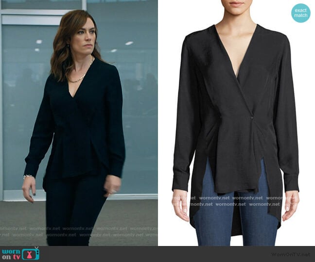 Debbie Draped V-Neck High-Low Top by Rag and Bone worn by Wendy Rhoades (Maggie Siff) on Billions