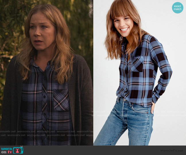 Hunter Shirt in Midnight Blue Pink by Rails worn by Jen Harding (Christina Applegate) on Dead to Me