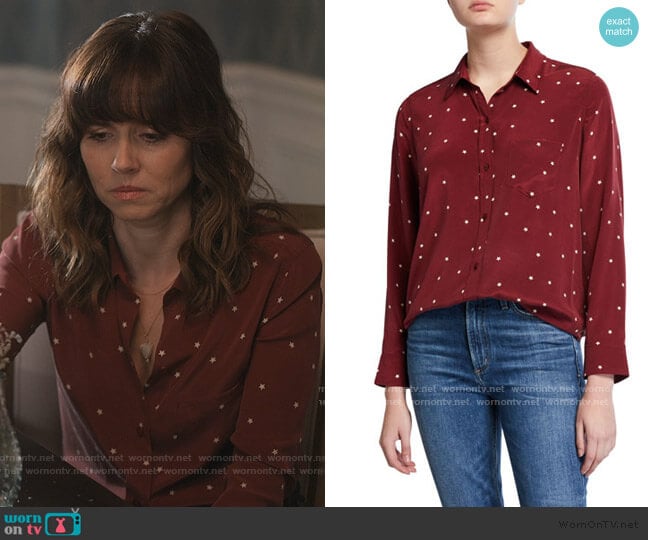 Kate Stars Silk Shirt by Rails worn by Judy Hale (Linda Cardellini) on Dead to Me