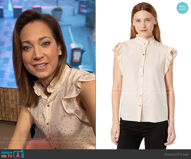 Sleeveless Ruffle Sleeve Silk Top by Rebecca Taylor worn by Ginger Zee on Good Morning America