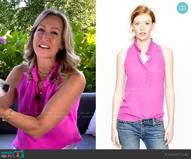 Ruffle Collar Sleeveless Blouse by J.Crew worn by Lara Spencer on Good Morning America