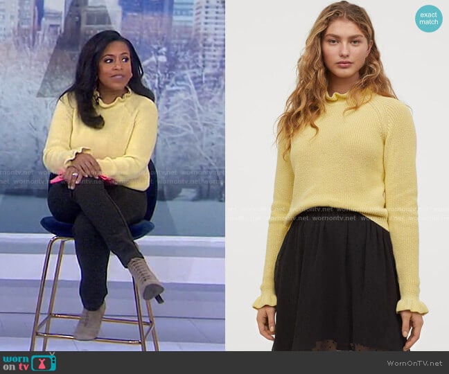 Ruffled Ribbed Sweater by H&M worn by Sheinelle Jones on Today