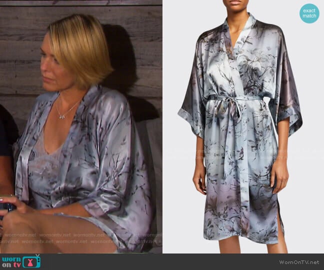 Floral-Print Classic Silk Kimono Robe by Samantha Chang worn by Nicole Walker (Arianne Zucker) on Days of our Lives