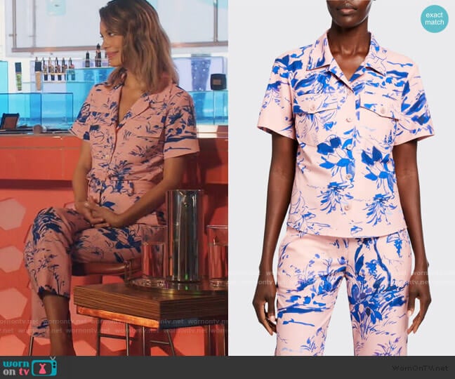 Nico Floral-Print Crepe Short-Sleeve Shirt and Pants by Sies Marjan worn by Noa Hamilton (Nathalie Kelley) on The Baker and the Beauty