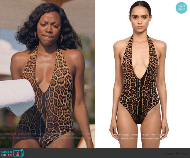 Leopard Print Lycra One Piece Swimsuit by Saint Laurent worn by Molly Carter (Yvonne Orji) on Insecure