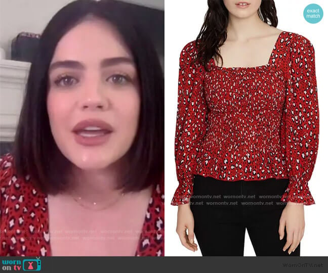 Electra Leopard Print Smocked Top by Sanctuary worn by Lucy Hale on The Talk