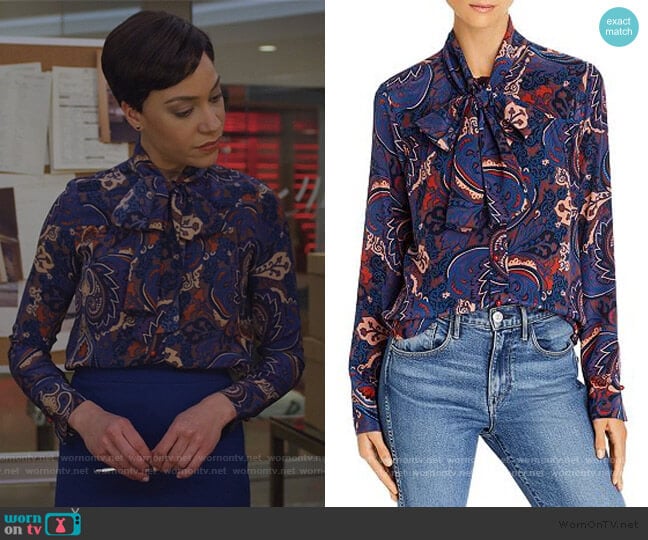 Tie-Neck Paisley-Silk Blouse by See by Chloe worn by Lucca Quinn (Cush Jumbo) on The Good Fight