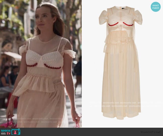 Sheer Embellished Midi Dress by Simone Rocha worn by Villanelle (Jodie Comer) on Killing Eve