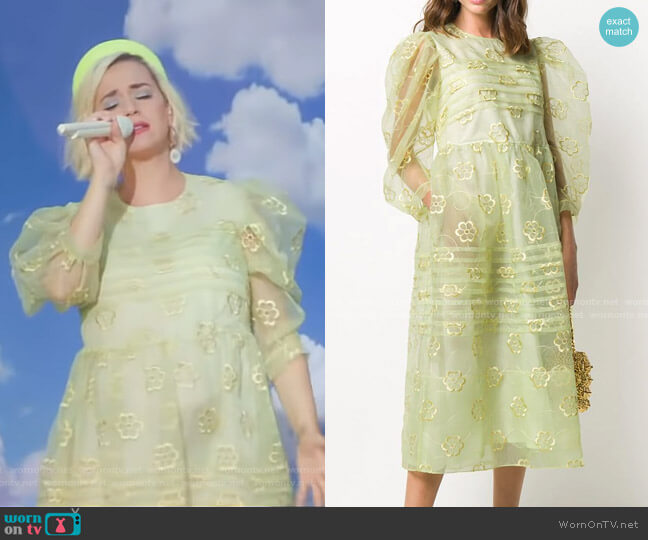 Puff-Sleeve Floral-Embroidered Dress by Simone Rocha worn by Katy Perry on GMA