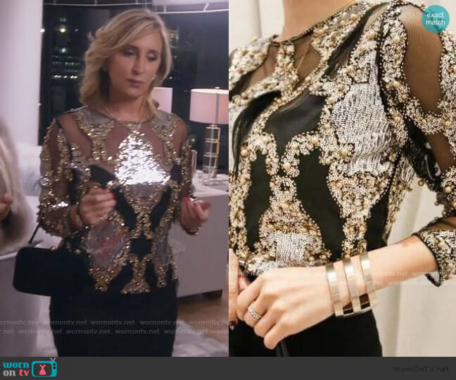 Sequin Mesh Top by Sonja worn by Sonja Morgan  on The Real Housewives of New York City