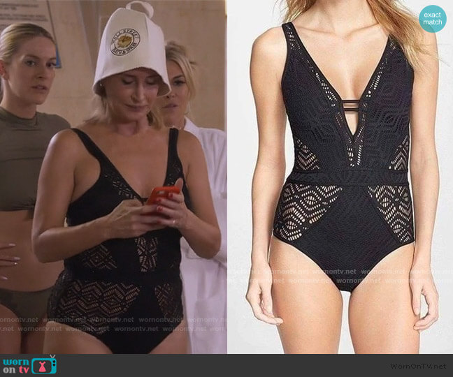 Crochet Back Tie One Piece by Sonja worn by Sonja Morgan on The Real Housewives of New York City