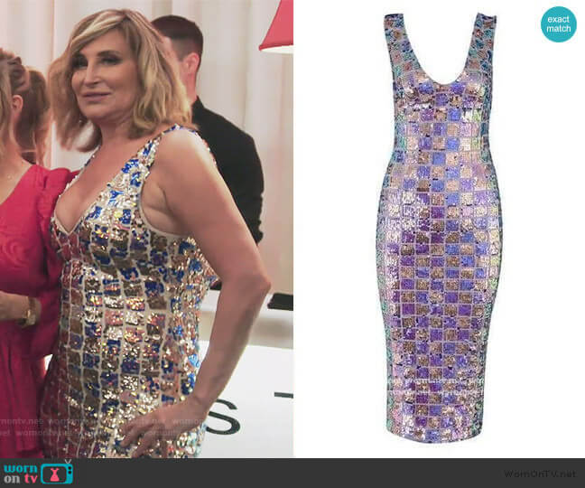 All That Glitters Midi Dress by Sonja worn by Sonja Morgan on The Real Housewives of New York City