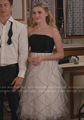 Taylor's strapless ruffle dress on American Housewife