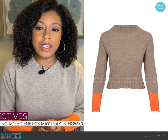 Brodie Cashmere Claudia Cuff Sweater by The House of Bruar worn by Sheinelle Jones on Today