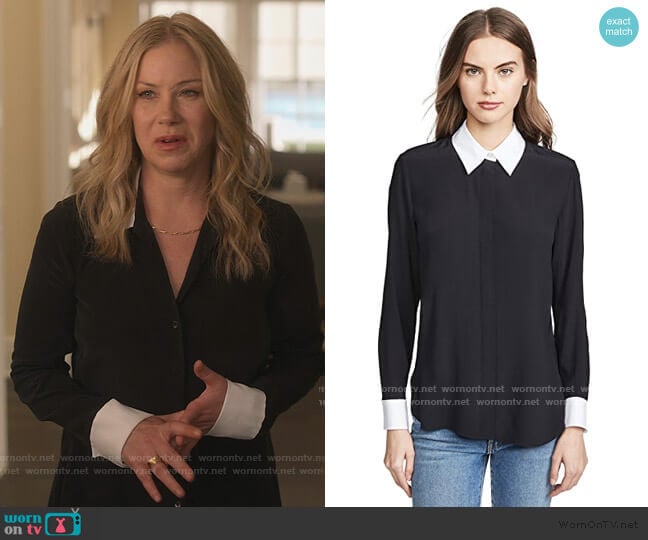 WornOnTV: Jen’s black contrast blouse on Dead to Me | Christina ...