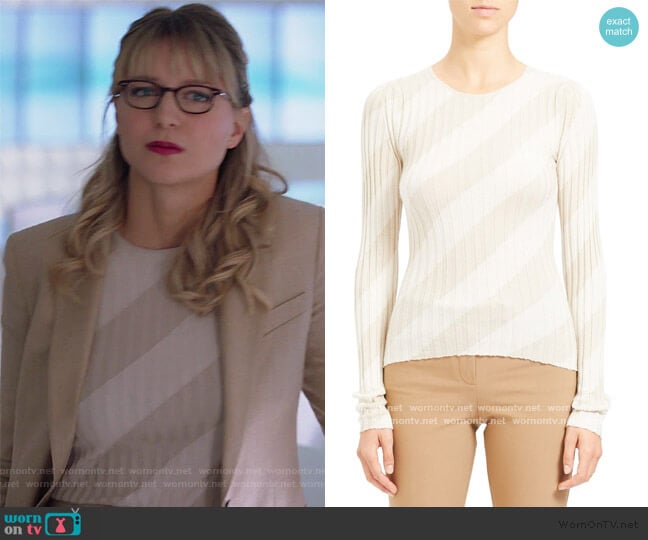 Diagonal Stripe Intarsia Silk Sweater by Theory worn by Kara Danvers (Melissa Benoist) on Supergirl