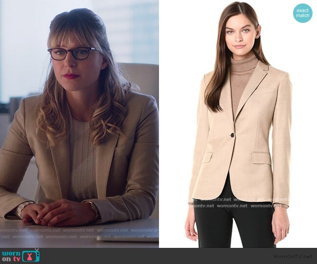 Staple Blazer in Light Camel Melange by Theory worn by Kara Danvers (Melissa Benoist) on Supergirl