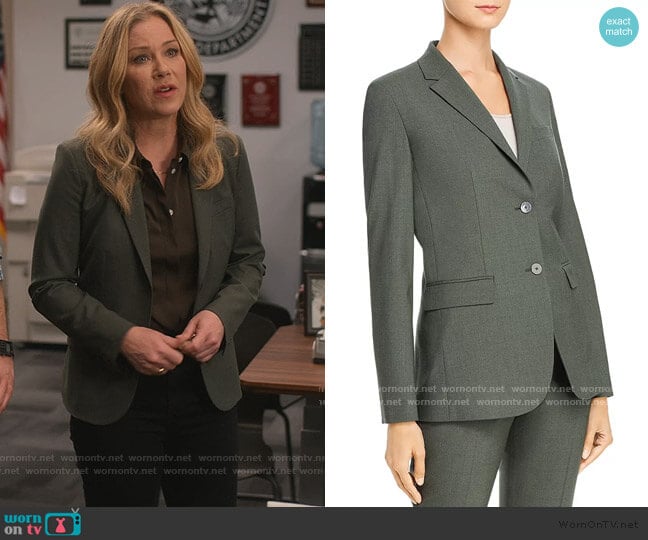 Carissa Blazer in Hunter Green Melange by Theory worn by Jen Harding (Christina Applegate) on Dead to Me