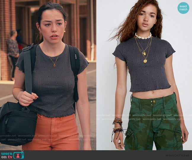 Ditsy Floral Pointelle Baby T-Shirt by Urban Outfitters worn by Annie Sullivan (Anneliese Judge) on Sweet Magnolias