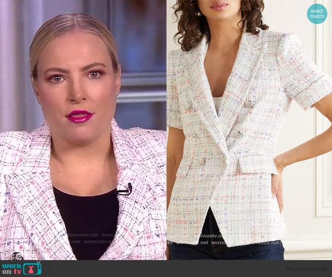 Jenny Dickey double-breasted tweed blazer by Veronica Beard worn by Meghan McCain on The View