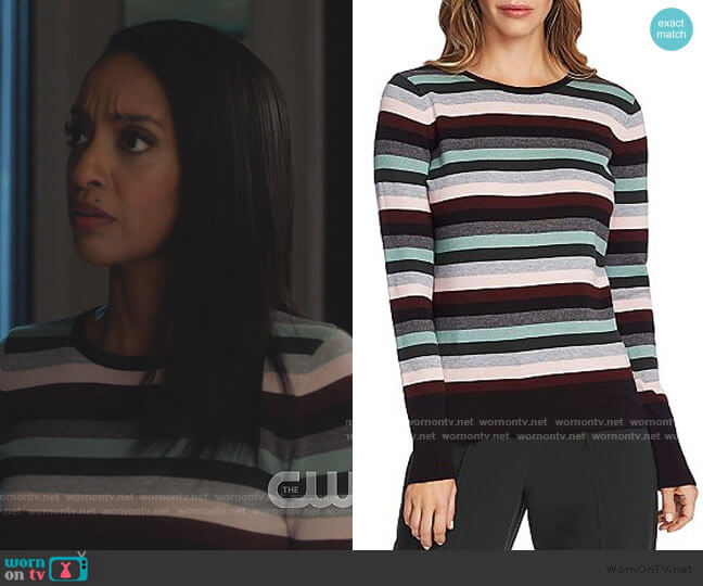 Striped Crewneck Sweater by Vince Camuto worn by Kelly Olsen (Azie Tesfai) on Supergirl