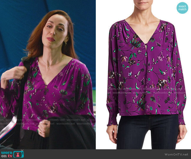 Vines Silk V-Neck Top by Tanya Taylor worn by Abigail Pershing (Sarah Power) on Good Witch