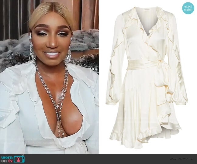 Winsome ruffled washed-silk mini wrap dress by Zimmermann worn by Nene Leakes on The Real Housewives of Atlanta